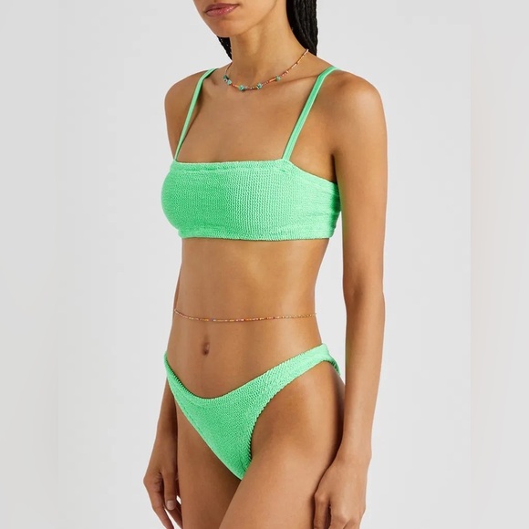 Hunza G Bikini Set Lime Green Neon Bright Crinkle Stretch Swimsuit - Picture 2 of 9